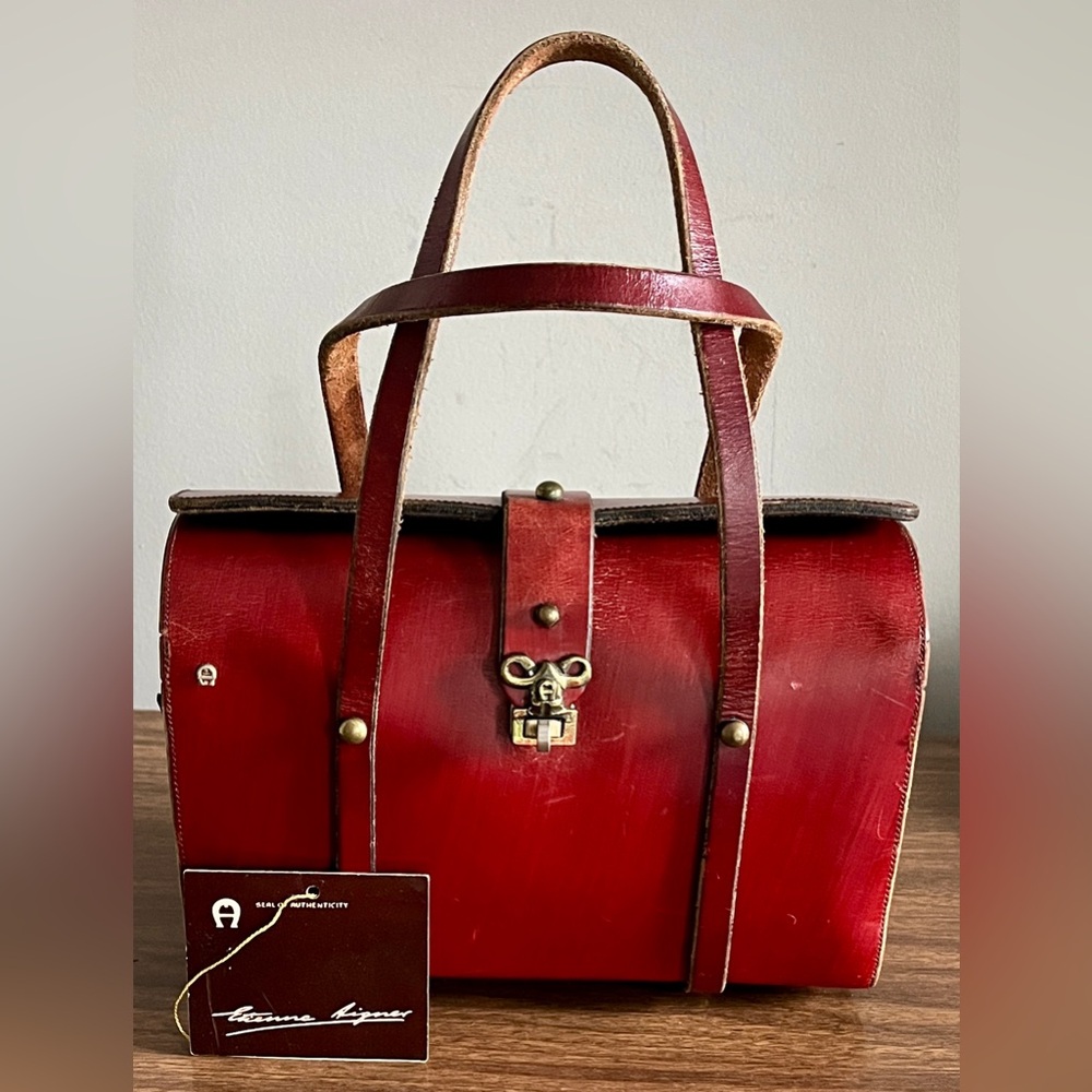 Vintage Etienne Aigner ‘Antic Red’ Leather Turnlock Satchel with Original Tags